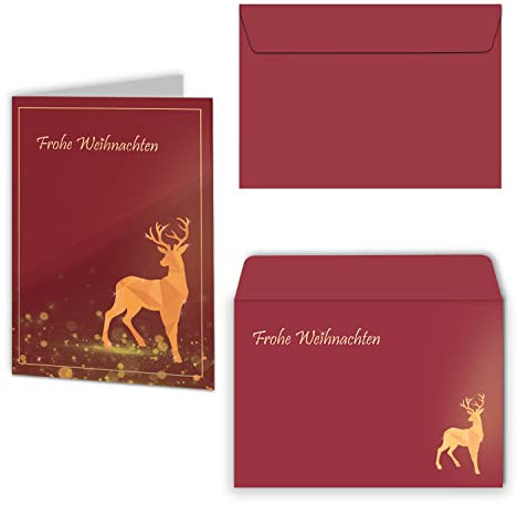Urdays Weihnachtskarten 20er Set mit Umschlägen Klappkarten für Weihnachtsgrüße 20 Stück – Frohe Weihnachten Goldener Hirsch