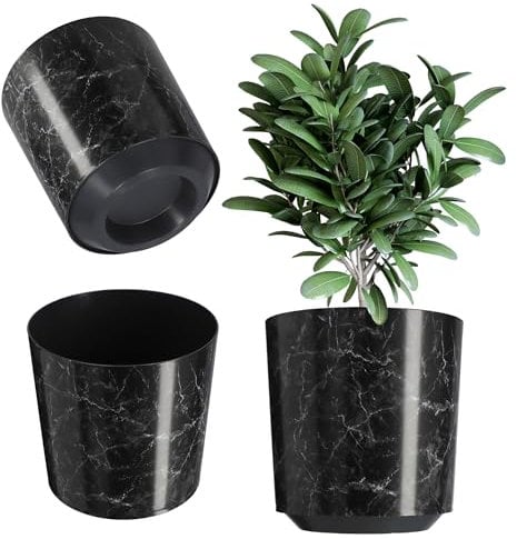 KADAX Pot de Fleurs en Plastique - 3 Tailles - 5 Motifs différents - Pot décoratif pour Plantes - Résistant aux UV (∅ 19,5 cm, marbre Noir)