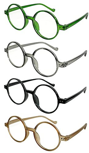 Aiweijia 4er-Pack Runde Lesebrille Anti-Blaulicht leichte Computerlesebrille für Damen und Herren Vintage-Brille mit rundem Rahmen