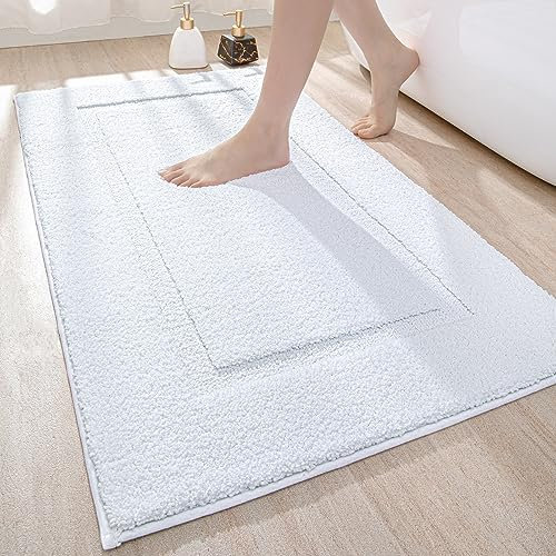 DEXI Badezimmerteppich 60 x 110 cm, Badteppich rutschfest Waschbar, weicher Badematte, Mikrofaser Absorbent Badvorleger, Badematten für Badewanne, Duschraum und Badezimmer, Weiß