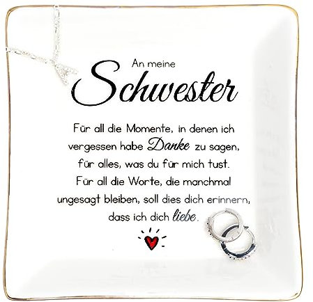 Darlena Schwester Dekoschale | Geschenk, Geburtstagsgeschenk | Schmuckschale, Schmucktablett Mit Spruch | Danke Geschenke für Schwester Zum Geburtstag Oder Weihnachten
