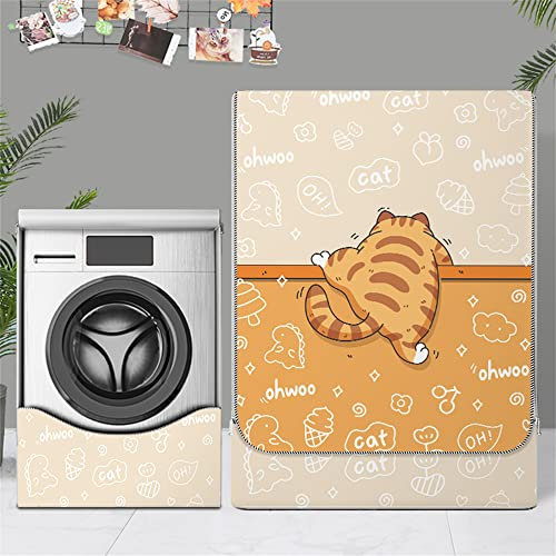 Highdi Copertura Lavatrice per Esterno,Coprilavatrice Impermeabile Esterni per di Carica Frontale lavatrici e Asciugatrice (Gatto Arancione,L capacità ~ 12 kg)