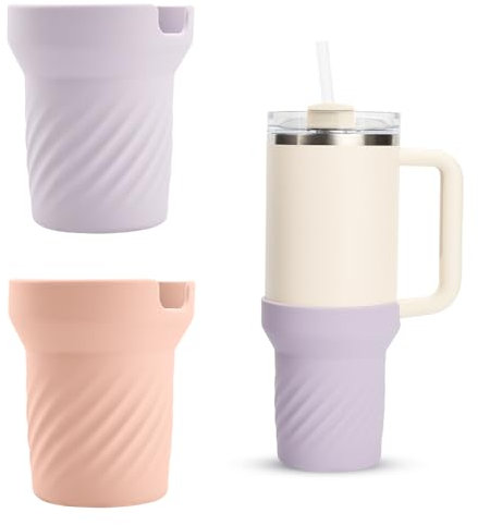 2PC Custodie In Silicone Stanley Cup, Accessori Per Stanley, Protezione Per Il Fondo Per Stanley H2.0 40oz/30oz E Adventure Tumbler 40oz(40oz,Rosa + Orquídea Lila)