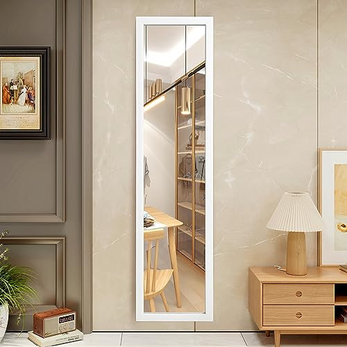 FANYUSHOW Standspiegel, Bodenspiegel, HD, Ankleidespiegel mit Polystyrol, Kleiderschrank für Wohnzimmer, Ankleidezimmer und Eingangsbereich-Weiß, 120x30 cm