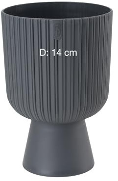 Pot de fleurs en plastique calice avec rainures 3D (anthracite, taille M 14 cm)
