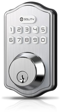 Solity Smart Digital Electronic Deadbolt Door Lock, Keyless Entry, Auto Lock, 100 Custom Codes, Easy Installation, Keypad for Front & Back Door, Residential & Commercial, AT1 (Satin Nickel)