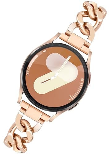 Ocaer Compatible with Samsung Galaxy Watch 7/FE/6/5/4 40mm 44mm, Galaxy Watch 6 Classic 43mm 47mm,Cowboy Chain Metal Samsung watch Strap for 20mm Samsung Galaxy Watch 5Pro/Watch 4 Classic(Rose Gold)