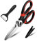 KISUOMAOYI Heavy Duty Kitchen Scissors, Sharp Multipurpose Utility Stainless Steel Scissor, Kitchen Shears for Chicken, Meat, Vegetables, Herbs, BBQ,Bottle Opener,Paired with a Black Peeler（Red）