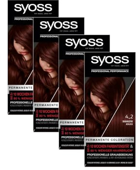 Syoss Color Coloration 4_2 Mahagoni Stufe 3 (4 x 115 ml), permanente Haarfarbe für bis zu 10 Wochen Farbintensität und 70% weniger Haarbruch*