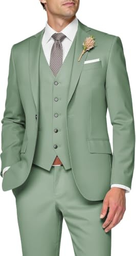 SPTALLFITJSV Abito da uomo in 3 pezzi, dalla vestibilità aderente, adatto per matrimoni, elegante, con giacca monopetto con un bottone, gilet e pantaloni, L