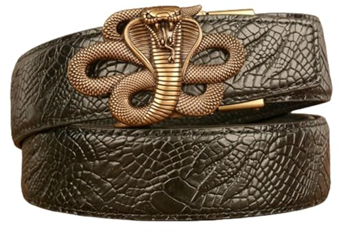 AGUTALITHIC Herren Automatik Gürtel Automatikschließe Geschnitztes Schlange Riemen mit Krokodil Klaue Gold Prägung Muster Keine Löcher Jeans Anzug Gürtel Ledergürtel (120cm/47, Black)