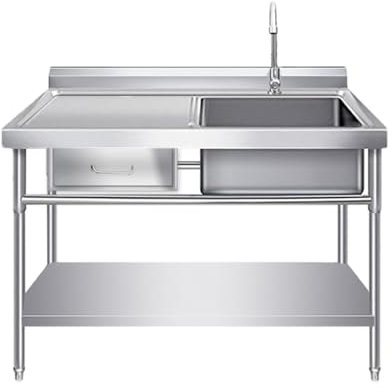 Edelstahl Spültisch Gastro,Praktisches Waschbecken mit Schublade,Vorbereitungs und Versorgungswaschbecken für Wäsche,Mobiles Kommerziell Küche Spültisch mit Warm Kaltwasserhahn,für Außen Innen(Size:12