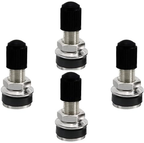 4 válvulas de neumáticos, válvulas de llanta con tapones antipolvo, válvulas de neumáticos de metal sin cámara, válvulas de cobre a través de llantas para neumáticos de coche y moto (plata y negro)