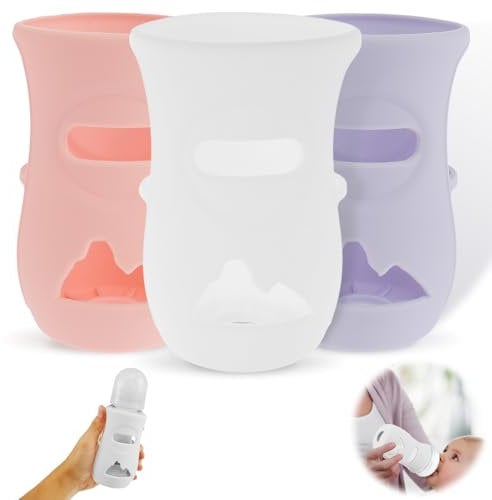 QINGLANG Newborn Bottle Cover Silicone Sleeves for Avent Natural Glass Baby Bottles Protector Infant Bottles Feeding Bottle Baby Insulation Cover(3pcs 7x12cm)