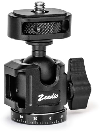 Zeadio Kugelkopf mit 1/4 und 3/8 Gewinde - 360° Panorama Schwenkneiger aus Metall für schwere Lasten, für DSLR, Gimbal, Action Cam (Klein)