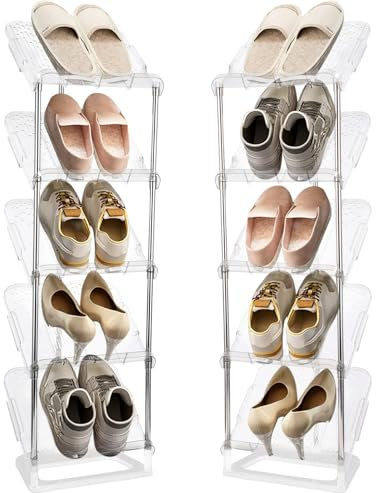 Azyvum Schuhregal Schmal 5 Ebenen,Platzsparend Schräg Schuhablage,schmales schuhregal Schuhe Organizer, Schuhständer Schuhschrank Schmal multifunktional Standregal für Flur Schlafzimmer,Transparent