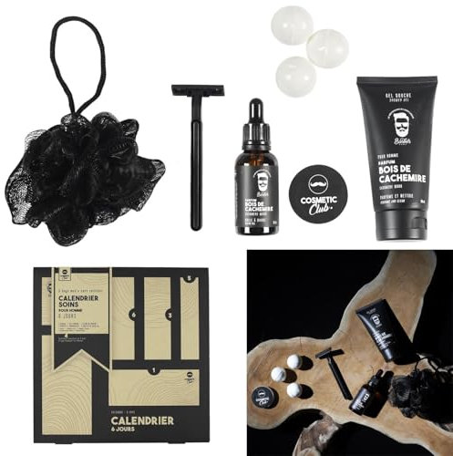 6-Tage-Adventskalender für Männer – Luxus-Pflegeset mit Duschgel, Rasierer, Parfüm & Badeaccessoires – Geschenkbox für Männer mit holzigem Duft – Schwarz