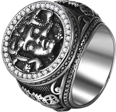 Flongo Medusa Gothic Edelstahl Siegelring: 316L Titanium Ring mit Zirkonia Griechische Mythologie Dame Medusa Totem Schlange Bandring Punk Biker Quaderring Halloween Damen Herren Geschenk Größe 7-14