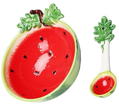 Cabilock Watermelon Design Ceramic Bowl Boy Girl Salad Rice Bowl with Spoon Food Serving Dish for Dining Picnics Kindergartens Independent Eating