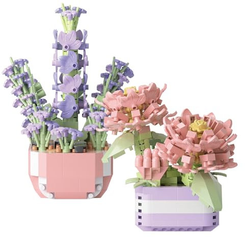 CYIOU 2 Pezzi Mini Fiori Succulenti Bonsai Mattoncini 349 Pcs +335 Pcs(Camelia + Lavanda) Set di Blocchi di Fiori Artificiali Bonsai Giocattolo da Costruire Blocchi da Costruzione