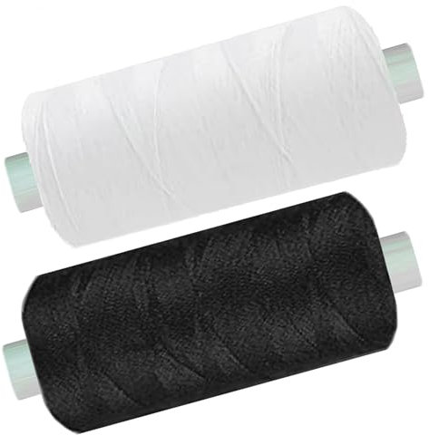 2 bobine da 500 m, 1 bobina bianca e 1 bobina nera, filo da cucito in poliestere per macchina da cucire, 0,06 €/10 m, 0475-41