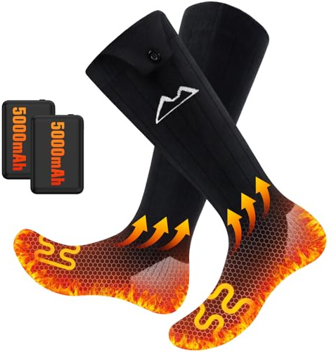 WUEAOA Beheizbare Socken, Heizsocken mit 5000mAh & 3-Stufen-Wärme-Regulierung, Komfortabel und Maschinenwaschbar, Perfekt für Outdoor-Sport