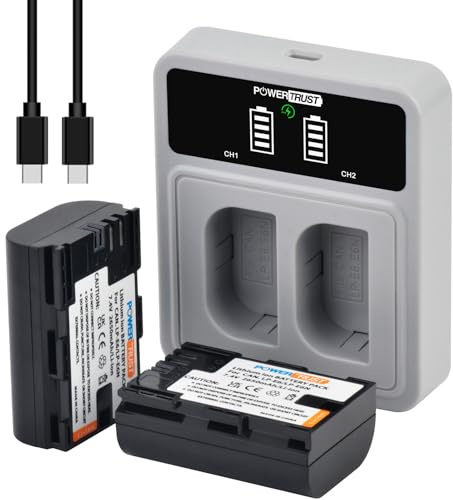 PowerTrust 2pcs LP-E6 LP-E6N Akku mit PD 20W Fast Dual USB-C Ladegerät für Canon EOS R5,R6,R7,6D,7D,80D,90D,EOS 5DS R,5D Mark II,5D Mark III