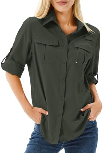 Winebox Women's UPF 50 Shirts Long Sleeve Sun Protection UV Quick Dry Casual Outdoor Safari Walking Fishing Hiking Travel Shirts