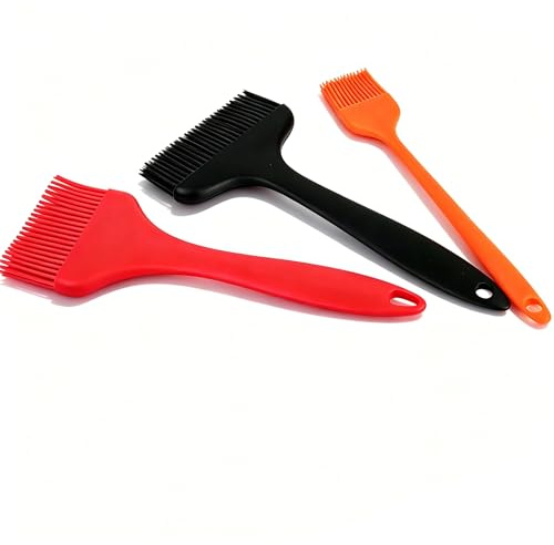 Lot de 3 pinceaux de cuisine en silicone 21 cm – pinceau pâtisserie extra large 9,1 cm/7 cm/3,2 cm – brosse alimentaire résistante à la chaleur, sans BPA, idéale pour barbecue, cuisson et pâtisserie