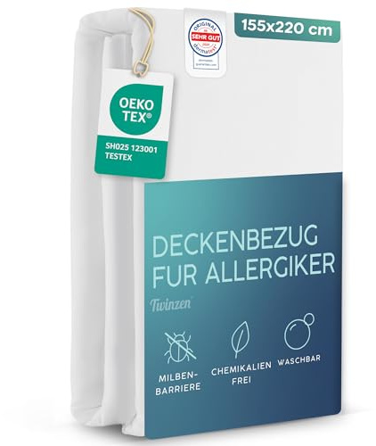Twinzen - Milbenbezug Bettdecke 155x220cm - Encasing - Allergiker - Weiß | Oeko-Tex zertifiziert · mit Reißverschluss · Anti Milben · Milbenschutz · Allergie Bettwäsche · atmungsaktiv · waschbar 95°C