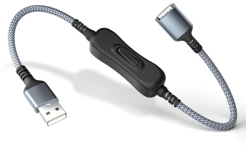 RUXELY USB A Stecker auf Buchse VerlängerungKabel mit Ein-/Ausschalter 0.3M | Typ A Kabel mit Schalter unterstützt (Daten & Strom) USB Extension Cable mit ON/OFF Switch für USB-Ventilatoren,Maus,Tastatur