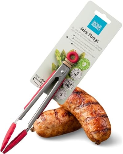 Taylors Eye Witness Small Steel Red Silicone Tongs - Dishwasher Safe. Sturdy Build, Non-Scratch Heads and Convenient Locking Mechanism. Odour, Stain & Heat Resistant (260°C/500°F). 5 Year Guarantee