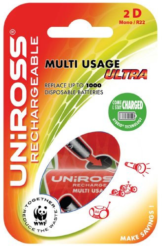 Uniross 2 x D Converters with 2 x AA 2100mAh Hybrio rechargeable batteries
