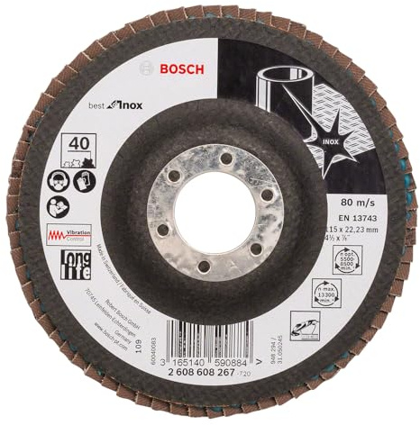 Bosch Professional Faecherschleifscheibe X581 Best for Inox 115mm Korn 80, 1 Stk.