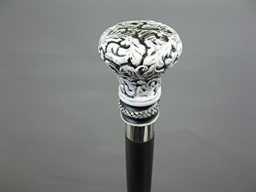 Vintage Holz Gehstock Spazierstock Wanderstock Gehhilfe mit Metall Griff schwarz weiß 93cm M 13