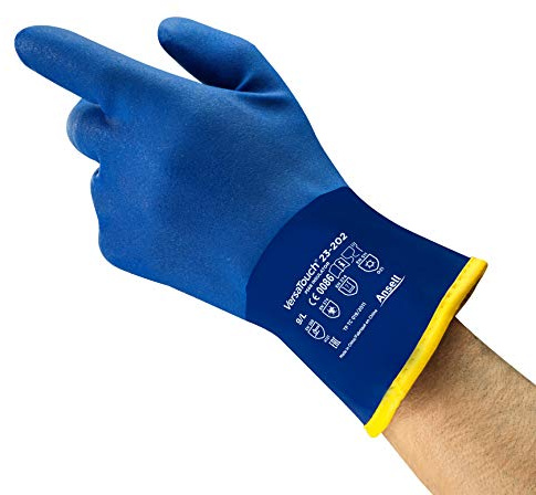 Ansell AlphaTec 23-202 Work Gloves in PVC, Food Handling, Dexterity and Flexibility at Low Temperatures, Dipped Rough Finish for Enhanched Grip, industrial PPE, Men Women, Blue, Size L (6 Pairs)