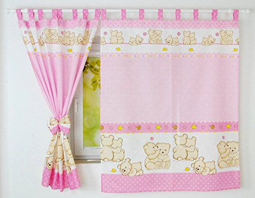 BABYLUX Kinderzimmer VORHANGE mit Schlaufen Kinder und Baby Gardinen (64. Teddybären Rosa)
