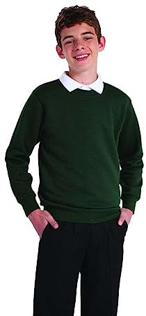 Integriti Schoolwear Boys Girls Unisex Jumper Sweatshirt Crew Neck Round Neck School Uniform Ages 1-15 Bottle Green