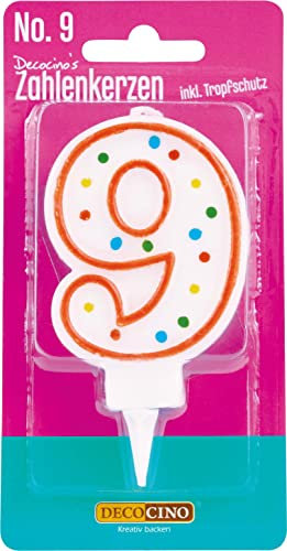 DECOCINO Zahlenkerzen Zahl 9 – Torten-Kerzen Happy-Birthday-Deko, Gerburtstag-Kerzen, Geburtstag-Deko für Geburtstag-Torte & Geburtstag-Kuchen