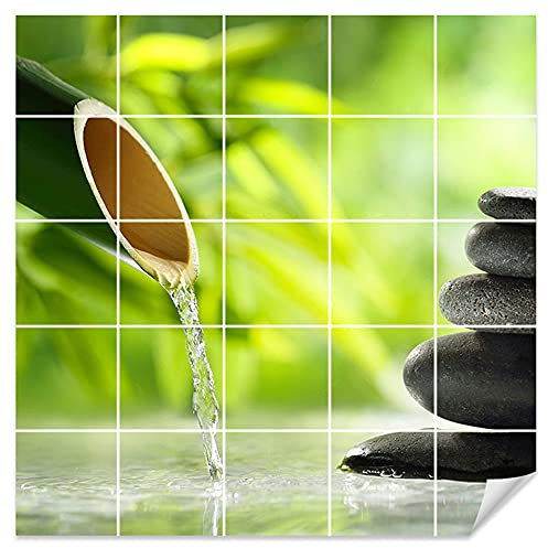 GRAZDesign Fliesenaufkleber Bad Klebefolie Klebefliesen Badezimmer, Wellness Steine Grün - Bild: 130x130cm (BxH)