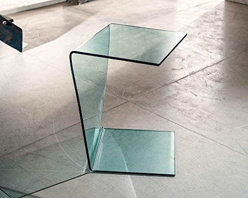 IMAGO FACTORY Atlas | Mesita Servetto – Mesa lámpara de cristal curvado transparente, mueble de salón, mesa de salón, mesa alta elegante, muebles de salón, diseño moderno
