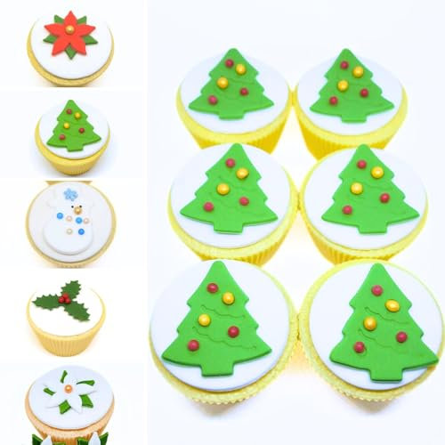 12 X Christmas Trees - Christmas Cake Decorations Edible - Christmas Cupcake Toppers Edible **5 STYLES TO CHOOSE FROM** (green trees)