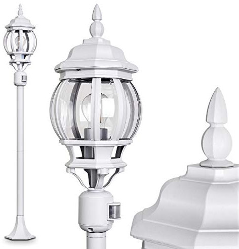 Außenleuchte Lentua m. Bewegungsmelder, Wegeleuchte in antikem Look, Aluguß in Braun/Gold mit Kunststoff-Scheiben, Stehleuchte 130 cm, Retro/Vintage Gartenlampe, E27-Fassung, IP44 ohne Leuchtmittel