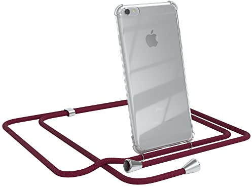 EAZY CASE Handykette kompatibel mit iPhone 6 / 6s Handyhülle mit Umhängeband, Handykordel mit Schutzhülle, Silikonhülle, Hülle mit Band, Stylische Kette für Smartphones, Burgunder Rot