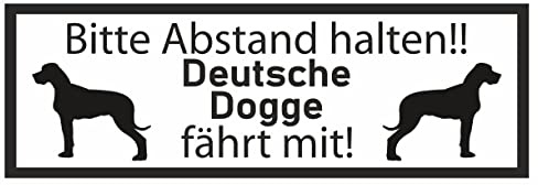 Samunshi® Aufkleber Deutsche Dogge fährt mit - Schild Sticker Hinweisschild Warnschild Vorsicht Hund 30 x 10,5cm Deutsche Dogge fährt mit schwarz