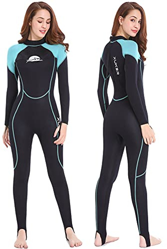 XUKER Wetsuit Women, 2mm Neoprene Long Sleeve Full Body Back Zip Wet Suit in Cold Water for Diving Surfing Snorkeling Kayaking Swimming Scuba Water Sports