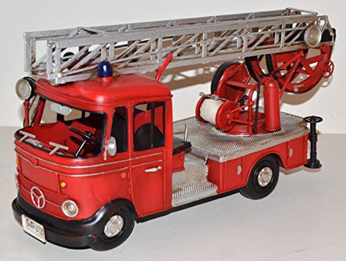 JS Garten Deko Blechauto Nostalgie Modellauto Oldtimer L 405 Feuerwehr Drehleiter aus Blech L 38 cm