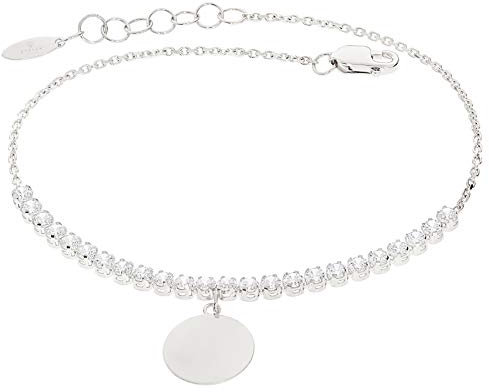 Stella-Jewellery 585er Weißgold Damen Armband Zirkonia Plättchen Kreis Armkette inkl. Gravur Etui