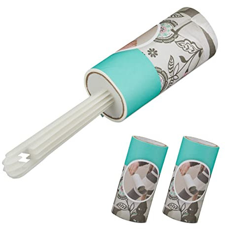 Relaxdays Fusselrolle mit 2 Ersatzrollen, Fusselroller Kleidung, gegen Fusseln & Haare, Fusselentferner, 105 Blatt, weiß