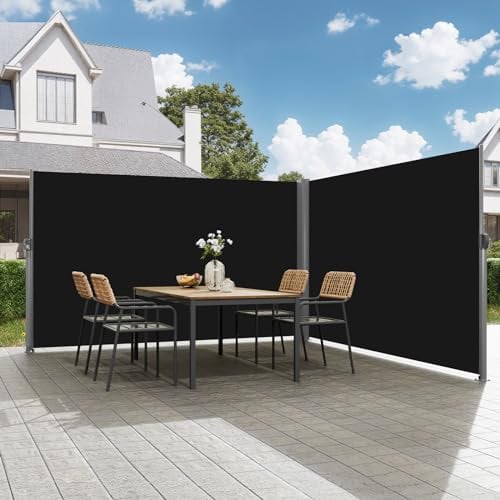 VEVOR LOVESHARE 236 x 71Black Retractable Awnig-Rugged Full Aluminum Rust-Proof Patio Sunshine Privacy Divider Wind Screen. Longer Service Life, Suitable for Courtyard, Roof Terraces and Pools
